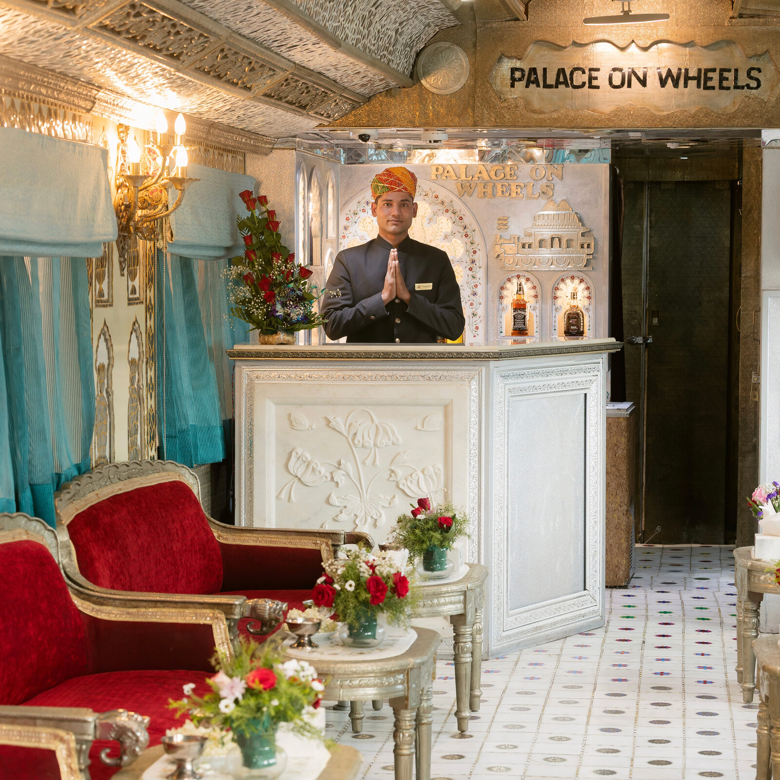 The Sheesh Mahal lounge car aboard Palace on Wheels